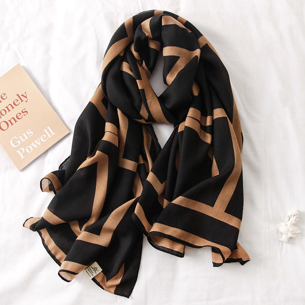 Viscose Printed Black and Brown striped Stole Wax Colors
