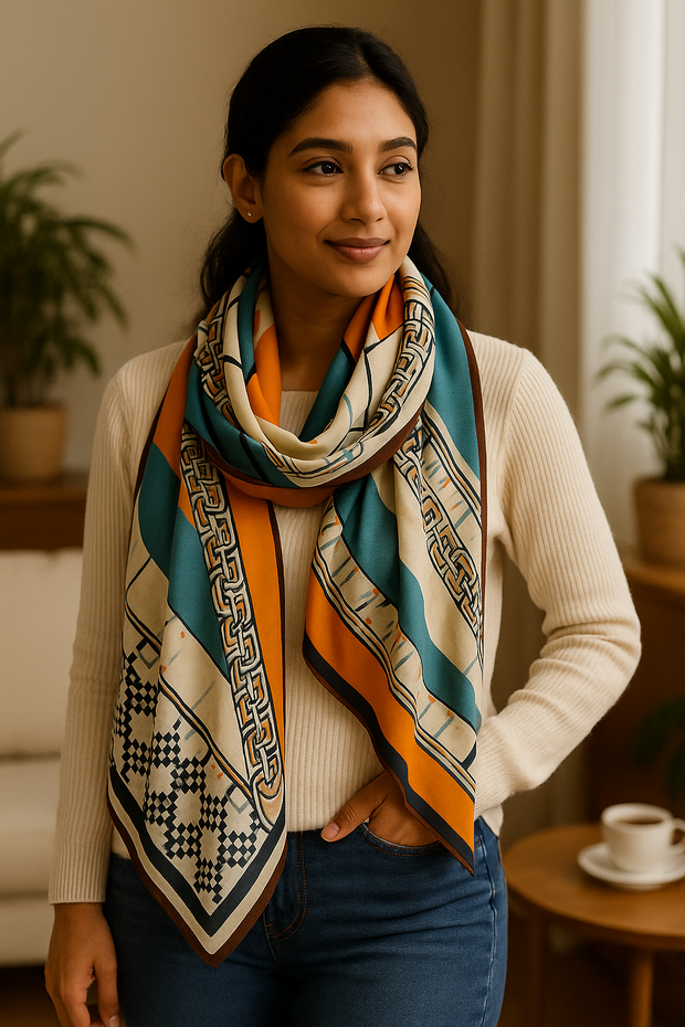 Viscose printed vertical mixed patterns stole