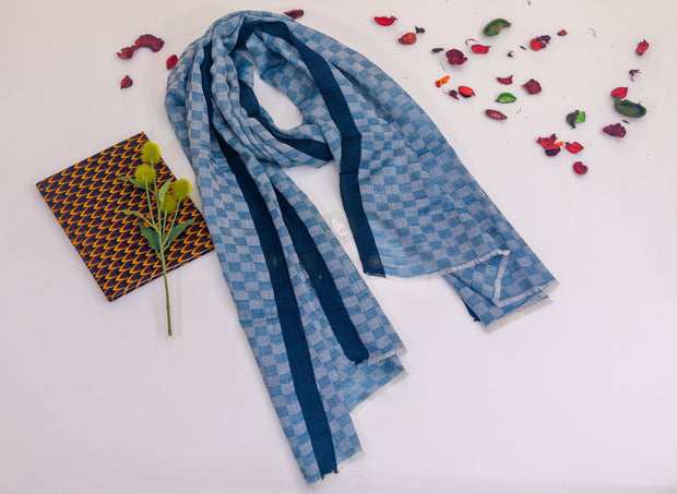 Blue checkered Cashmere stole WAX COLORS