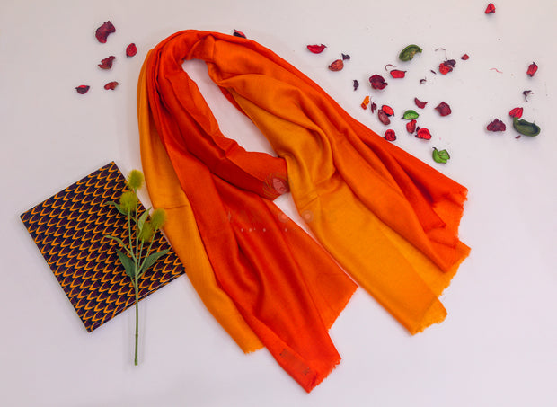Saffron hued Ombre Pashmina stole WAX COLORS