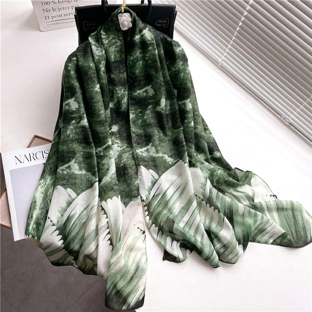 Viscose printed ferns  stole Wax Colors