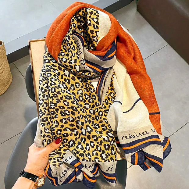 Viscose printed Brown Leopard  stole Wax Colors